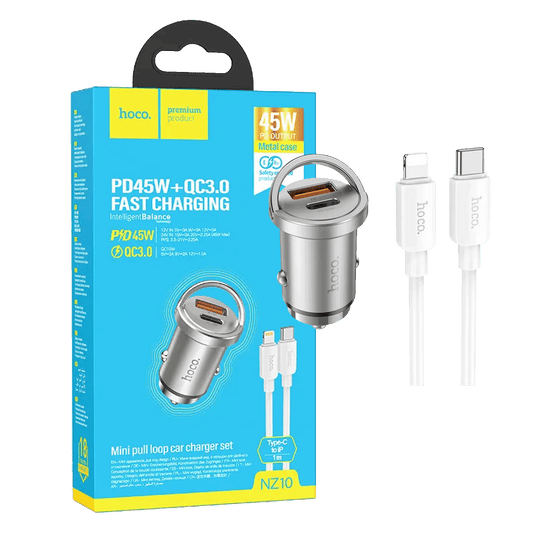 hoco. Auto punjač, brzi, sa Lightning kabelom, PD45W+QC3.0 - NZ10 Handy, Lightning