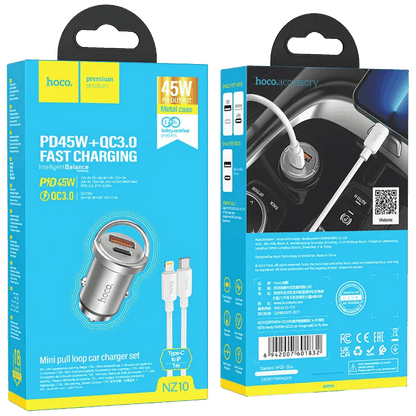 hoco. Auto punjač, brzi, sa Lightning kabelom, PD45W+QC3.0 - NZ10 Handy, Lightning