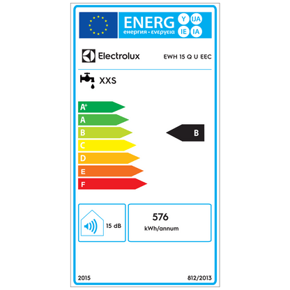 Electrolux Bojler 15 lit., Cijevni električni grijač (TEN), 2kW, IPX4 - EWH 15 Q U EEC