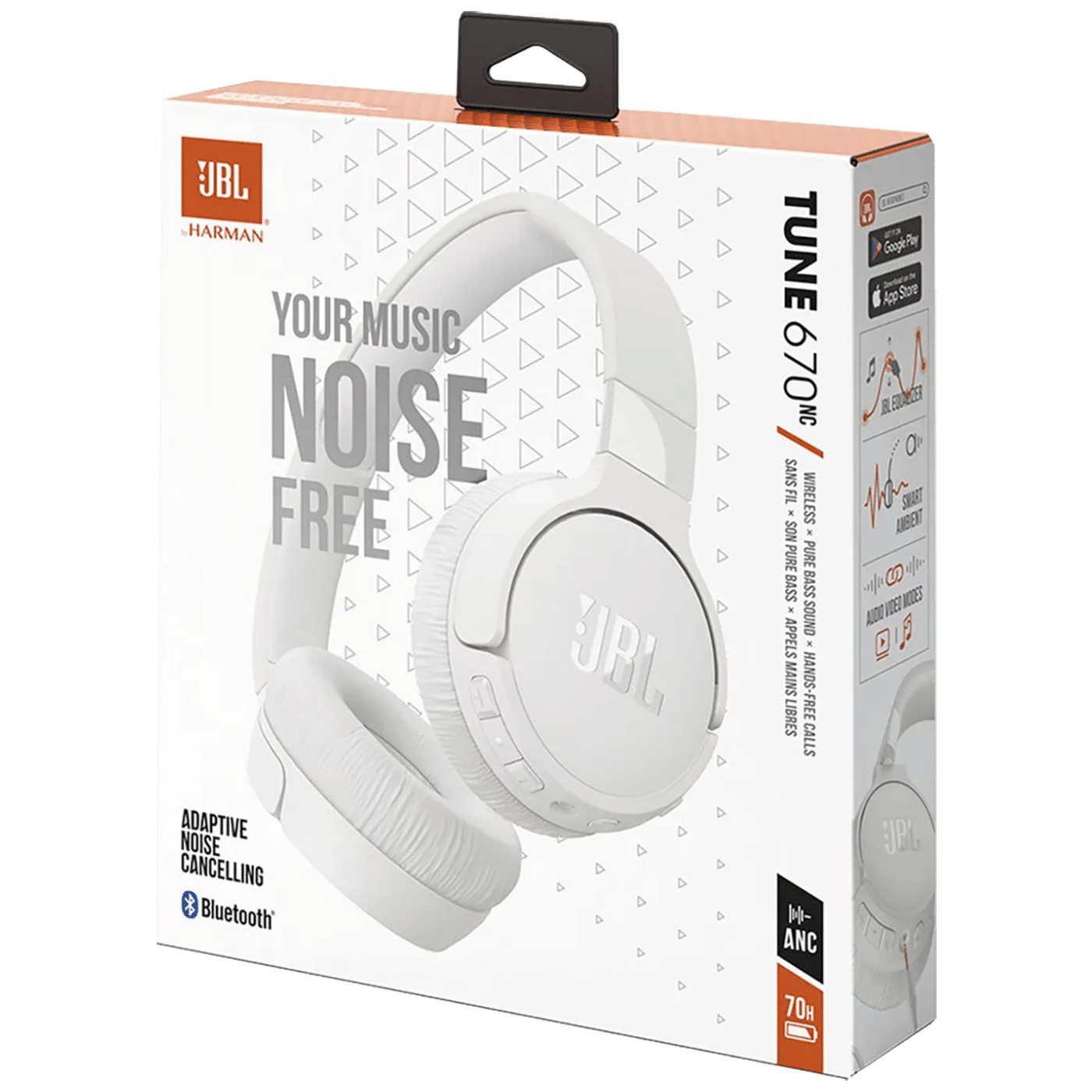 JBL Slušalice bežične sa mikrofonom, Bluetooth + audio kabel - Tune 670NC White