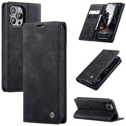 CaseMe Futrola preklopna za iPhone 15 Pro Max, koža, crna - Flip Lea. P. Case iPhone 15 Pro Max