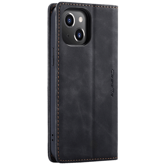 CaseMe Futrola preklopna za iPhone 14, koža, crna - Flip Leather Phone Case iPhone 14