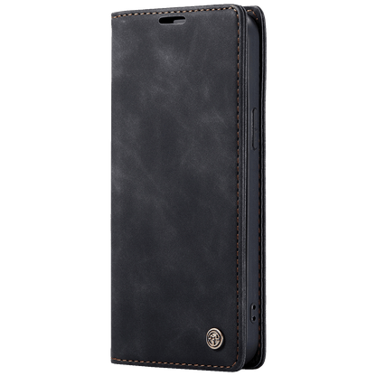 CaseMe Futrola preklopna za iPhone 14, koža, crna - Flip Leather Phone Case iPhone 14