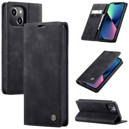 CaseMe Futrola preklopna za iPhone 14, koža, crna - Flip Leather Phone Case iPhone 14