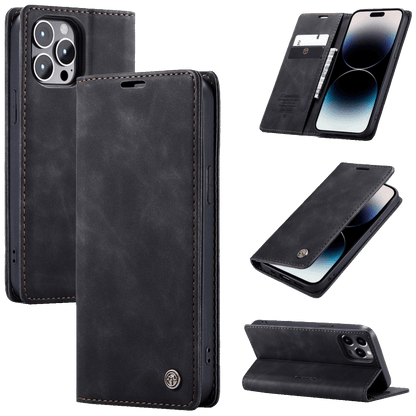 CaseMe Futrola preklopna za iPhone 14 Pro, koža, crna - Flip Leat. Phone Case iPhone 14 Pro