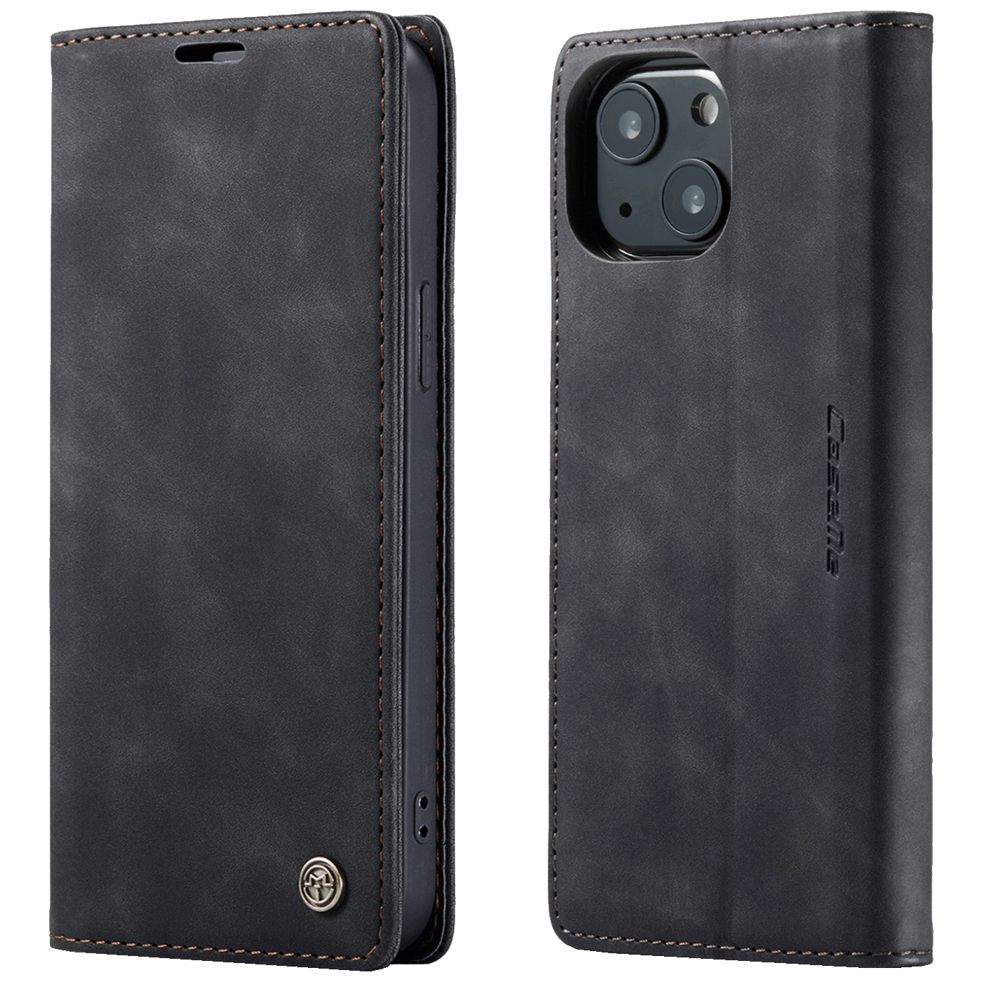 CaseMe Futrola preklopna za iPhone 13, koža, crna - Flip Leather Phone Case iPhone 13