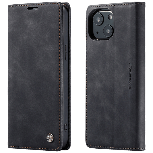 CaseMe Futrola preklopna za iPhone 13, koža, crna - Flip Leather Phone Case iPhone 13