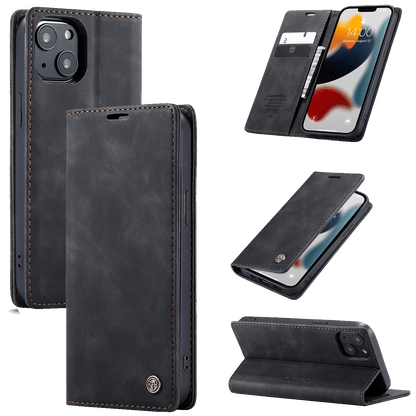 CaseMe Futrola preklopna za iPhone 13, koža, crna - Flip Leather Phone Case iPhone 13