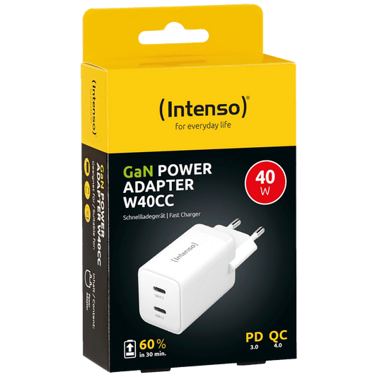 (Intenso) Punjač kučni, brzi, 2 x USB-C, 3A, 40W - Power Adapter W40CC GaN