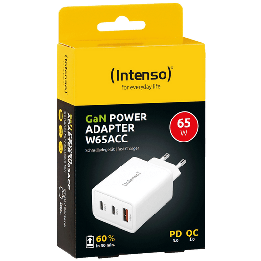 (Intenso) Punjač kučni, brzi, 1 x USB-A, 2 x UCB-C, 3A, 65W - Power Adapter W65ACC GaN