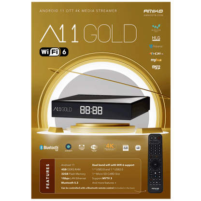 Amiko Prijemnik IPTV, Android OS, 4/32GB, 4K, WiFi, Bluetooth - A11 GOLD