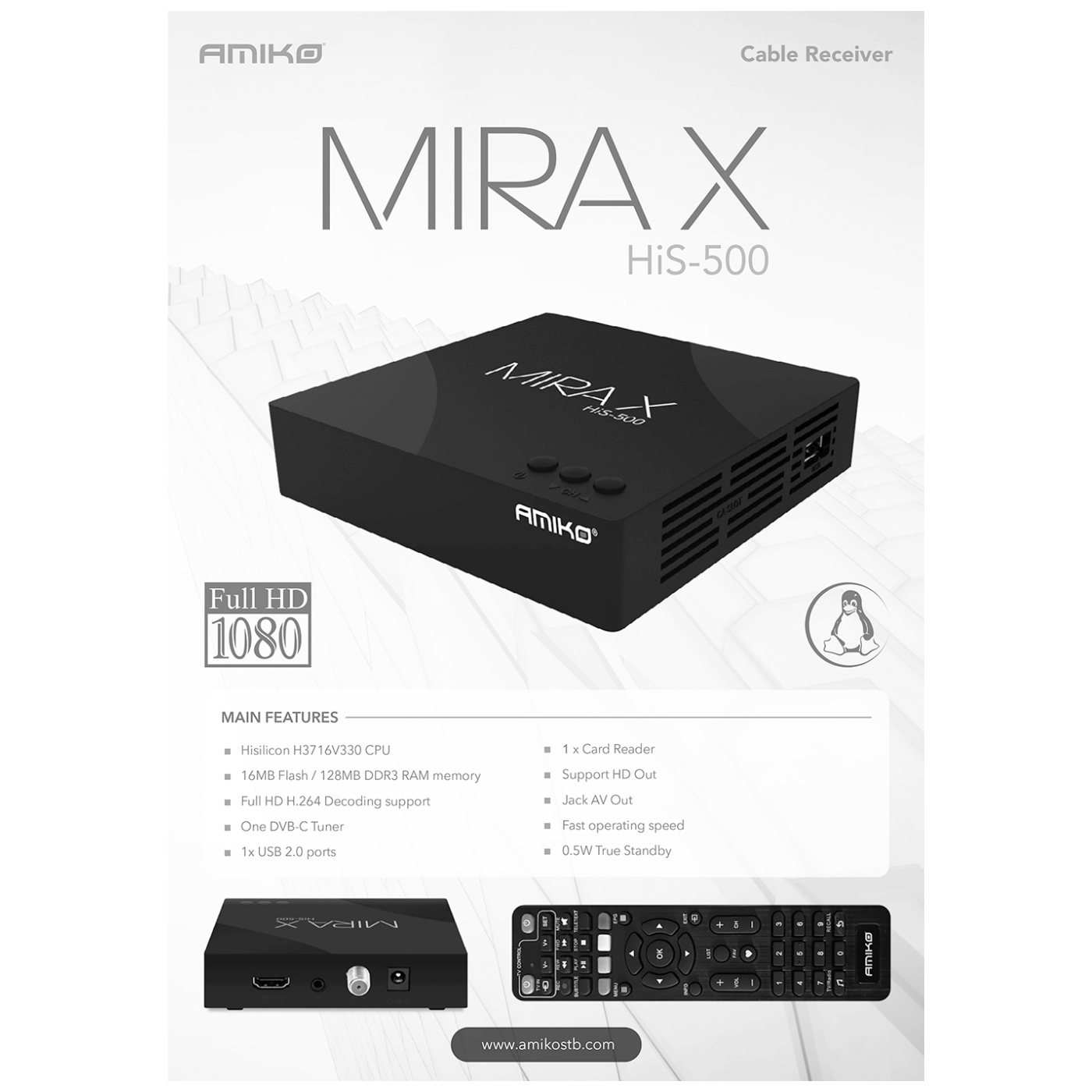 Amiko Prijemnik zemaljski@Linux, FullHD, DVB-C, H.264 - MIRAX HIS-500