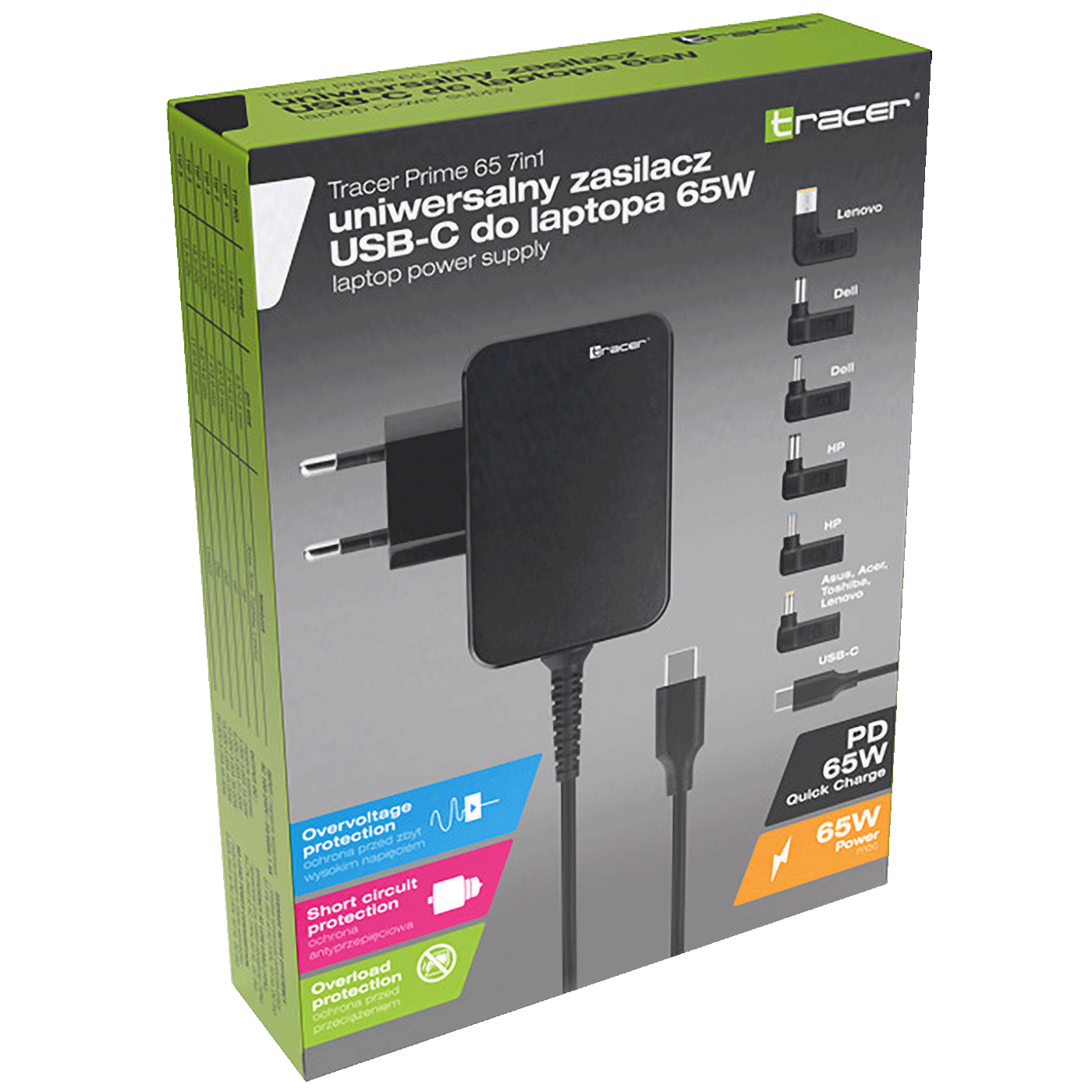 Tracer Adapter / Punjač za laptop, univerzalni, 7u1, 65W - NOTEBOOK CHARGER PRIME 65W 7IN1