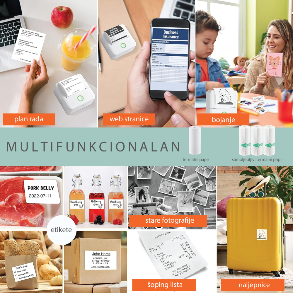 NN-Su Printer, mobilni , Zero INK, Bluetooth, set - X6 Mini Printer, set, Bluetooth