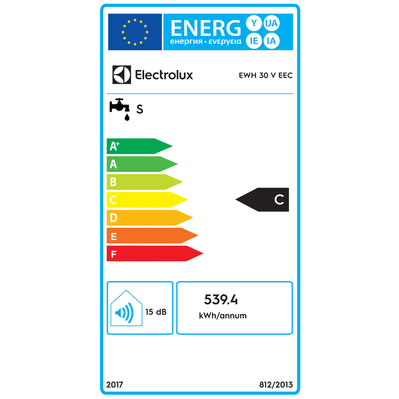 Electrolux Bojler 30 lit., Cijevni električni grijač (TEN), 2kW, IPX4 - EWH 30 V EEC