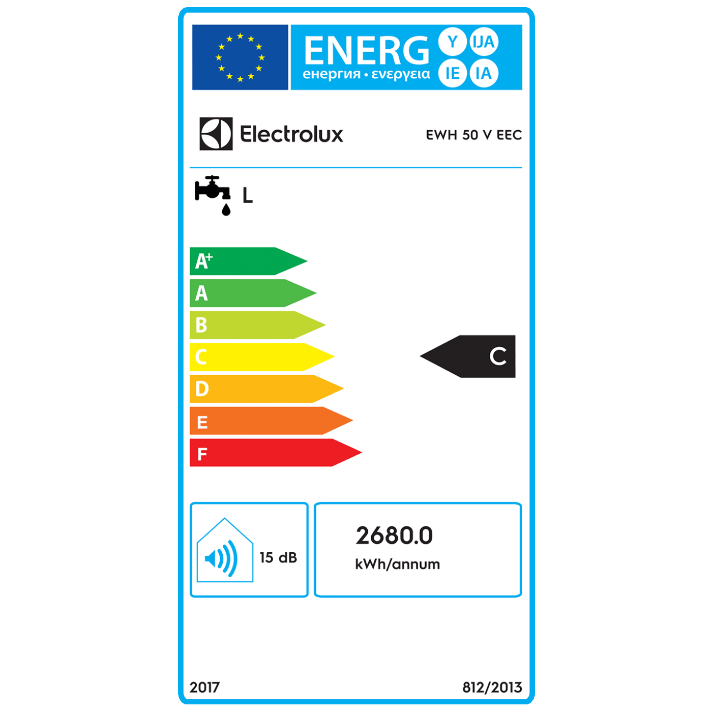Electrolux Bojler 50 lit., Cijevni električni grijač (TEN), 2kW, IPX4 - EWH 50 V EEC