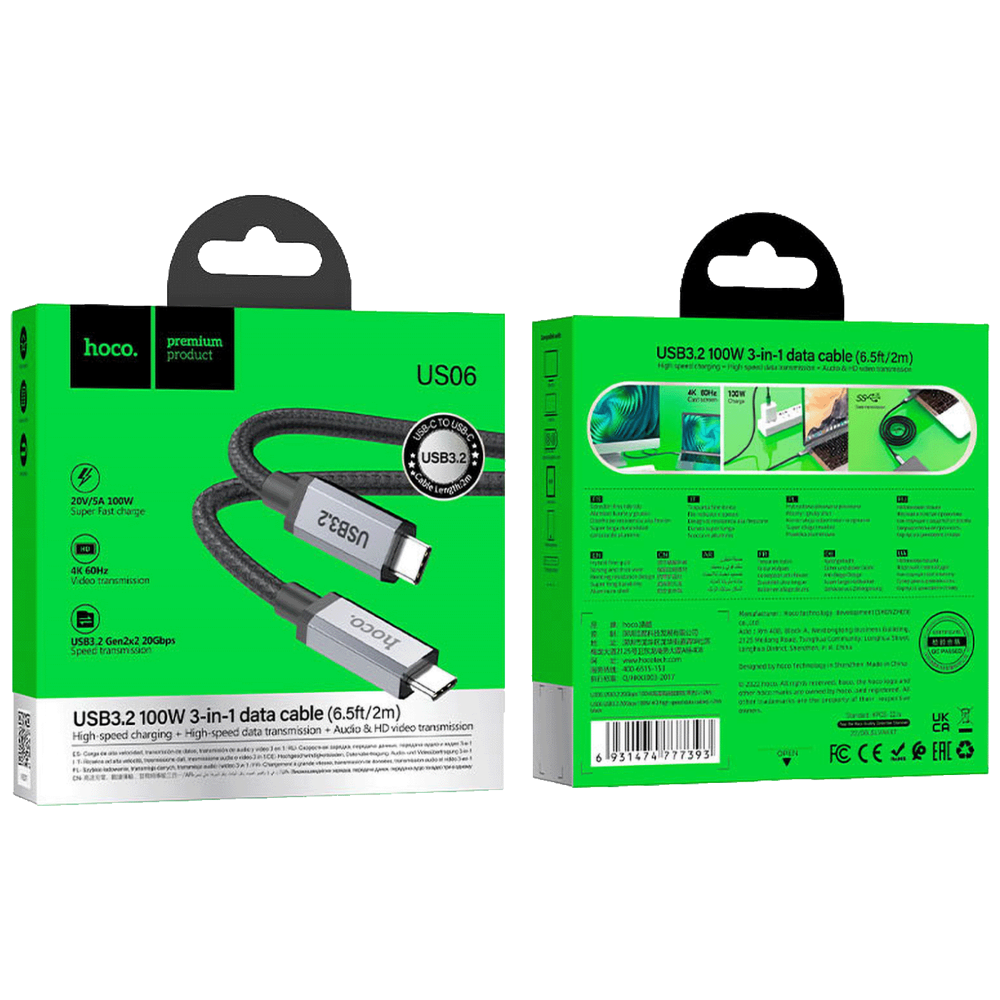 hoco. USB kabl za smartphone, 100W, US06, USB3.2 type C,  2 met. - US06 2M