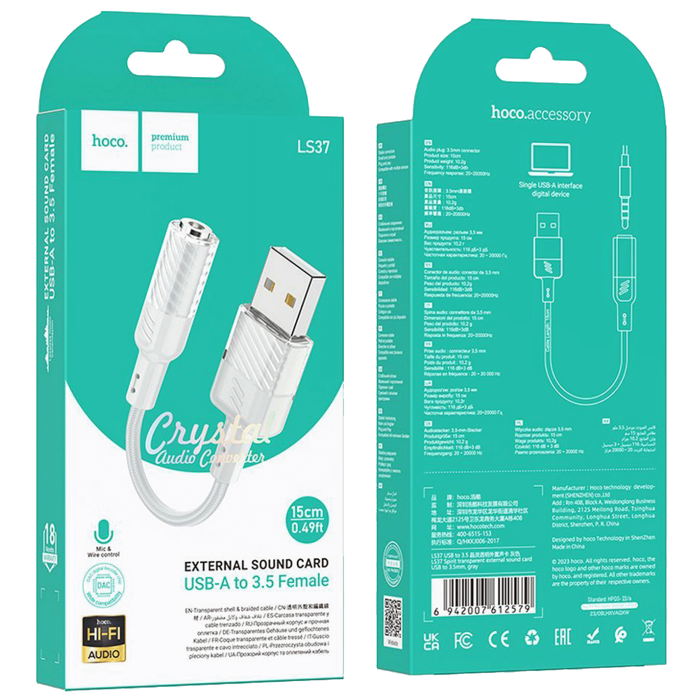 hoco. Adapter za slušalice, USB type A na 3.5 mm - LS37 Spirit