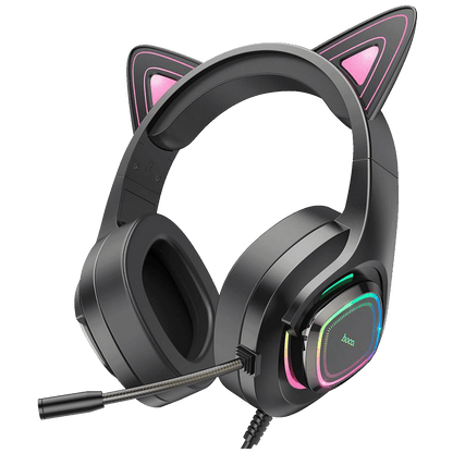 hoco. Slušalice sa mikrofonom, gaming, USB/3.5 mm, LED - W107 Cute Cat Black/Pink