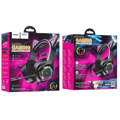 hoco. Slušalice sa mikrofonom, gaming, USB/3.5 mm, LED - W107 Cute Cat Black/Pink