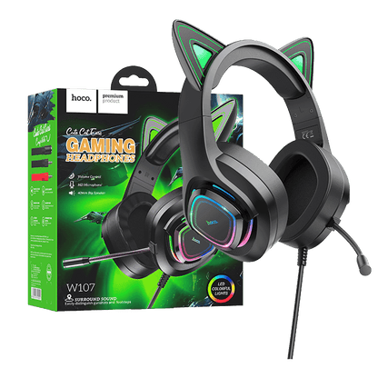 hoco. Slušalice sa mikrofonom, gaming, USB/3.5 mm, LED - W107 Cute Cat Black/Green