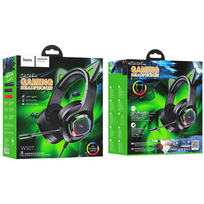 hoco. Slušalice sa mikrofonom, gaming, USB/3.5 mm, LED - W107 Cute Cat Black/Green