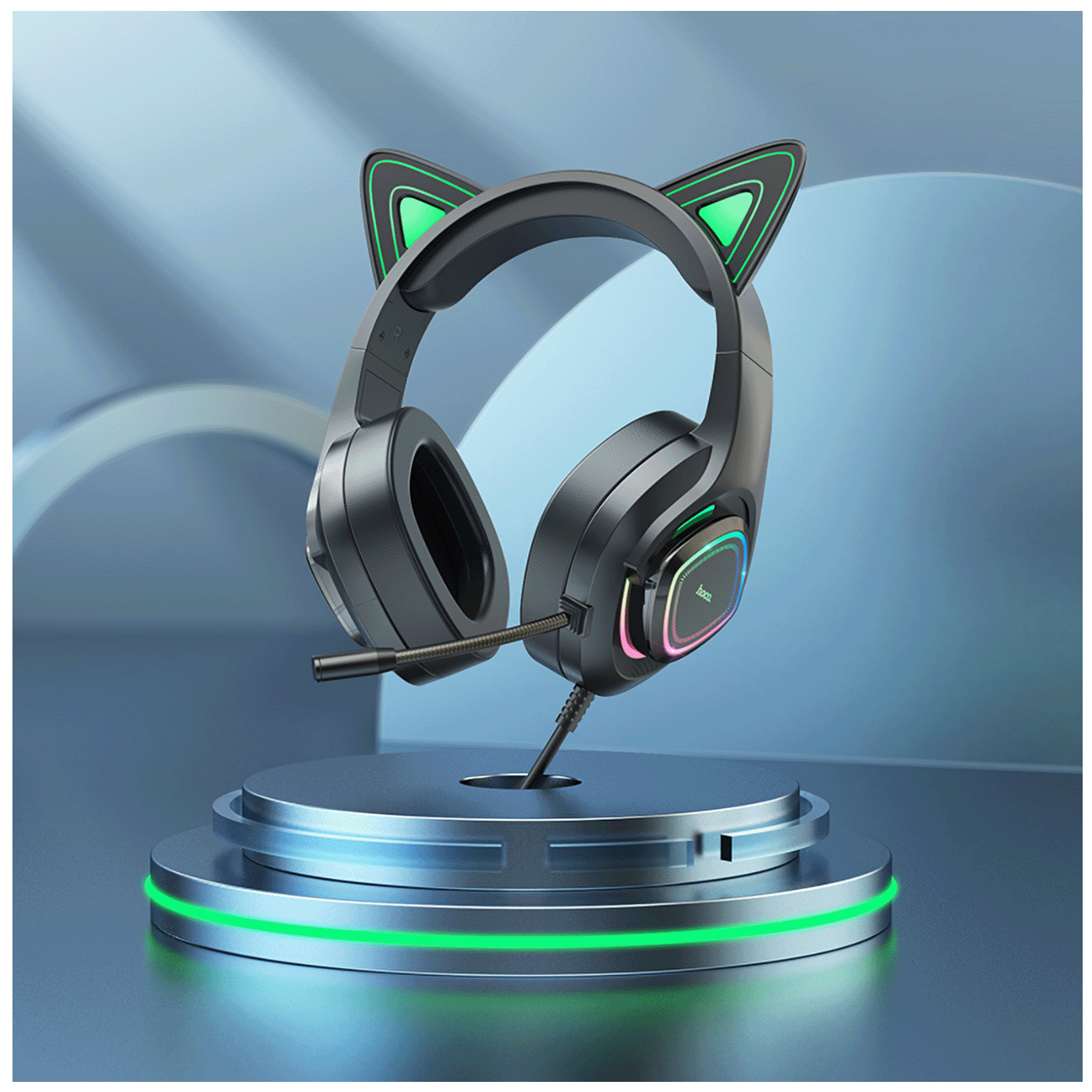 hoco. Slušalice sa mikrofonom, gaming, USB/3.5 mm, LED - W107 Cute Cat Black/Green