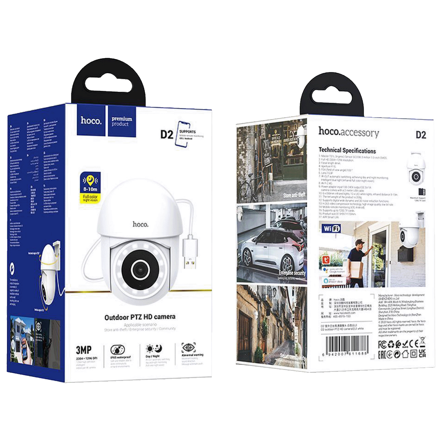 hoco. Kamera IP, 3MP, 1080p, WiFi, micro SD, Outdoor - D2 Outdoor PTZ
