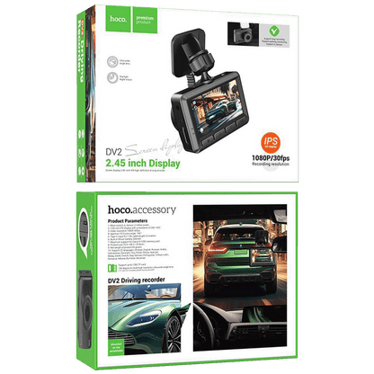 hoco. Auto kamera, 2 Mpxiel, 2.45 IPS", FullHD, microSD - DV2