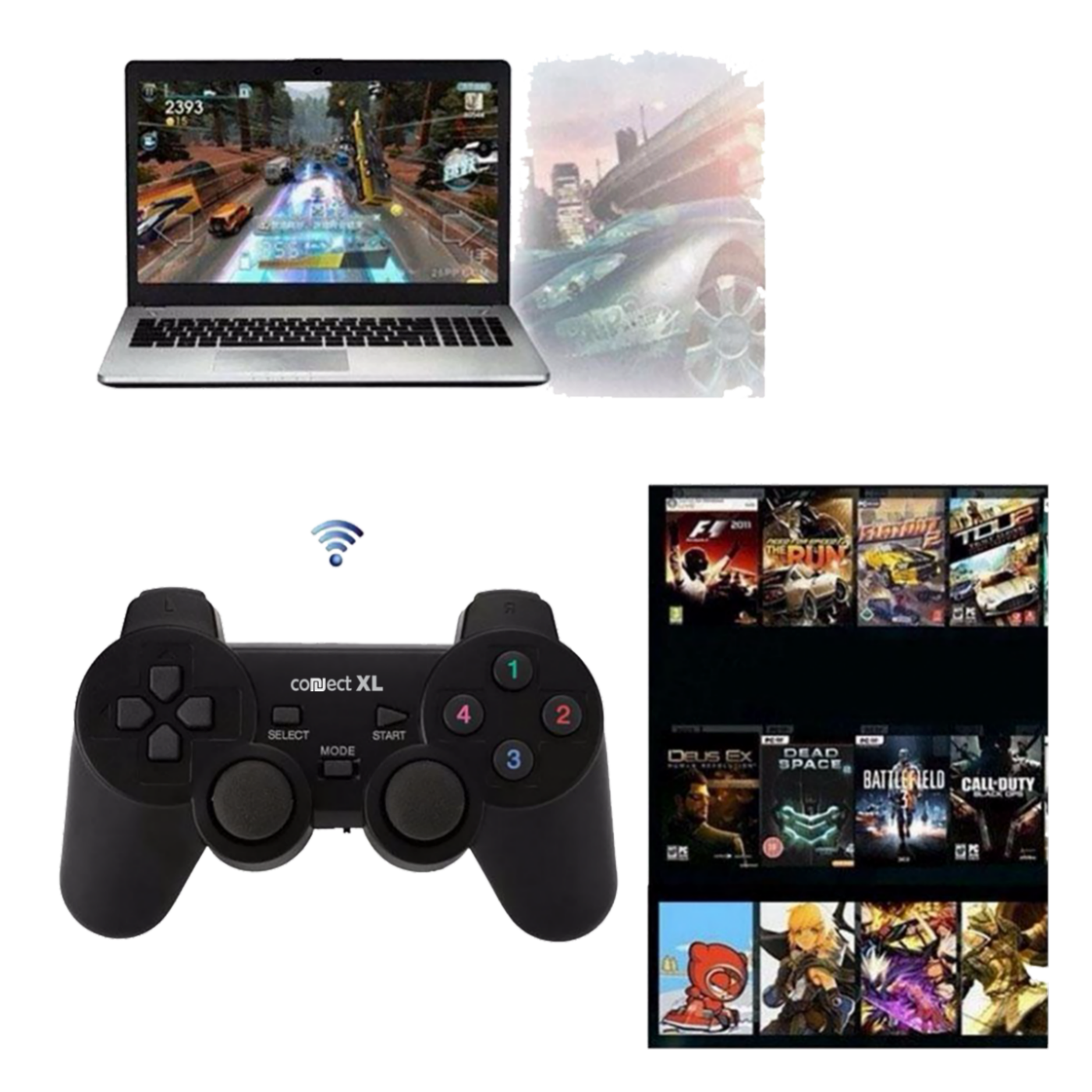Connect XL Gamepad wireless, 5u1, PC i PS1/2/3,  2,4GHz, 10met - CXL-WG500