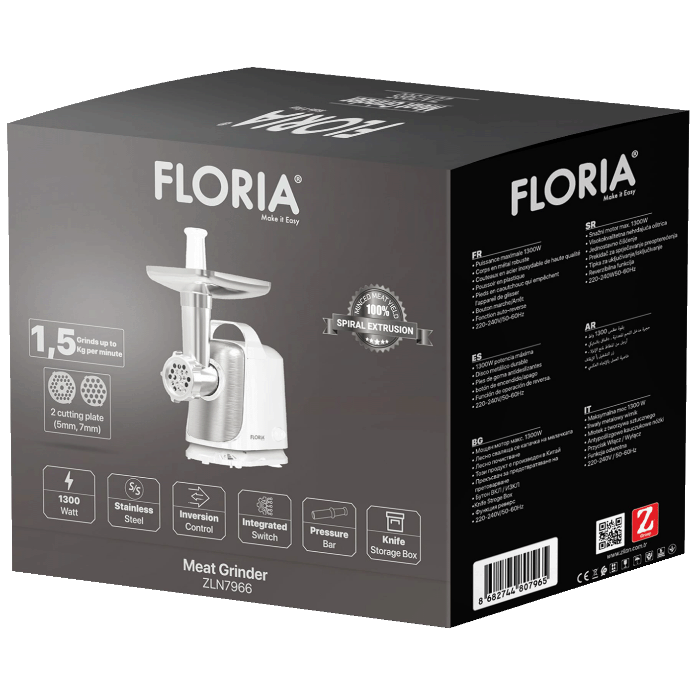 Floria Mašina za mljevenje mesa, snaga 1300 W - ZLN7966