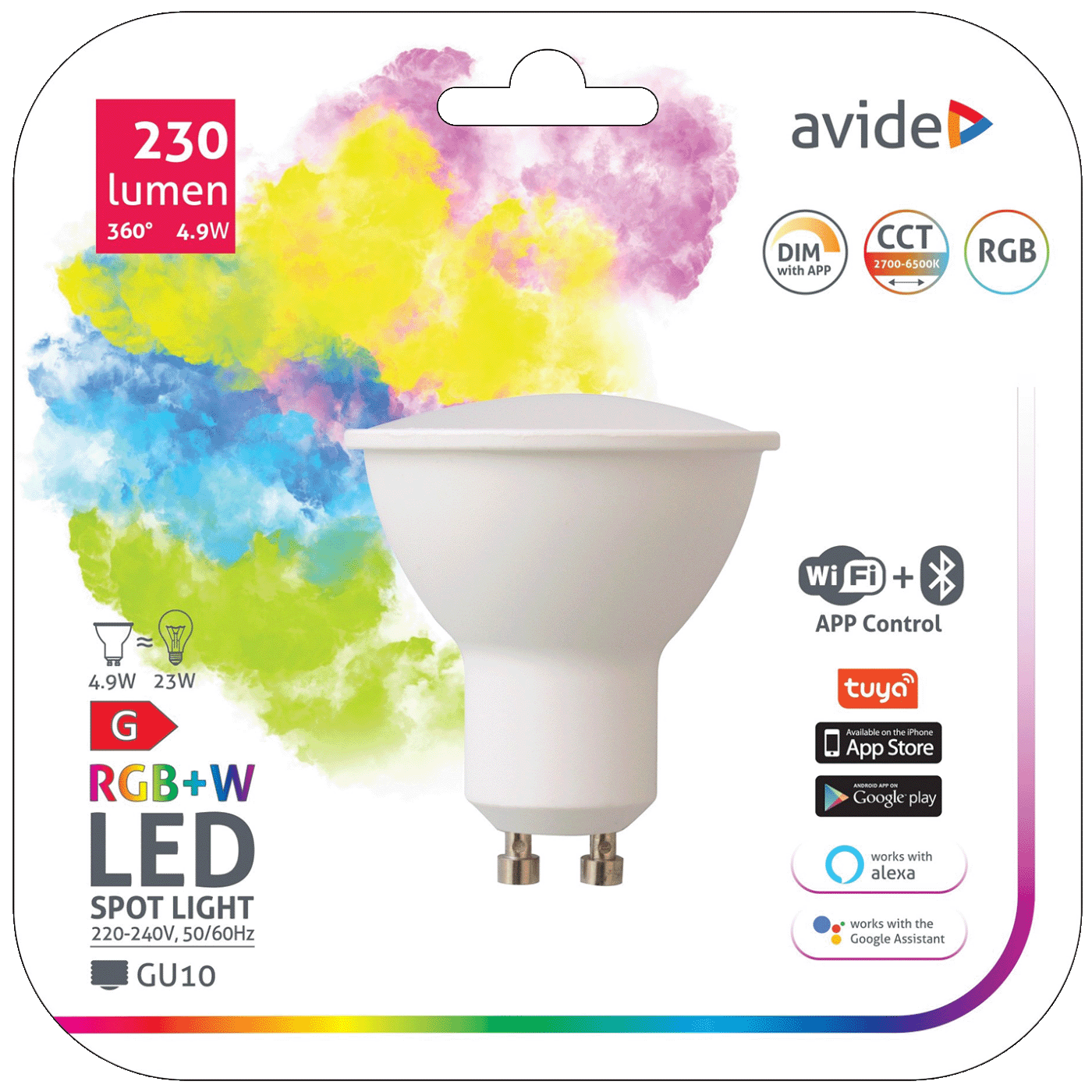 Avide Pametna sijalica, LED 4.9W, GU10, RGB+W, WiFi, Bluetooth - Smart LED GU10 4.9W RGB WiFi