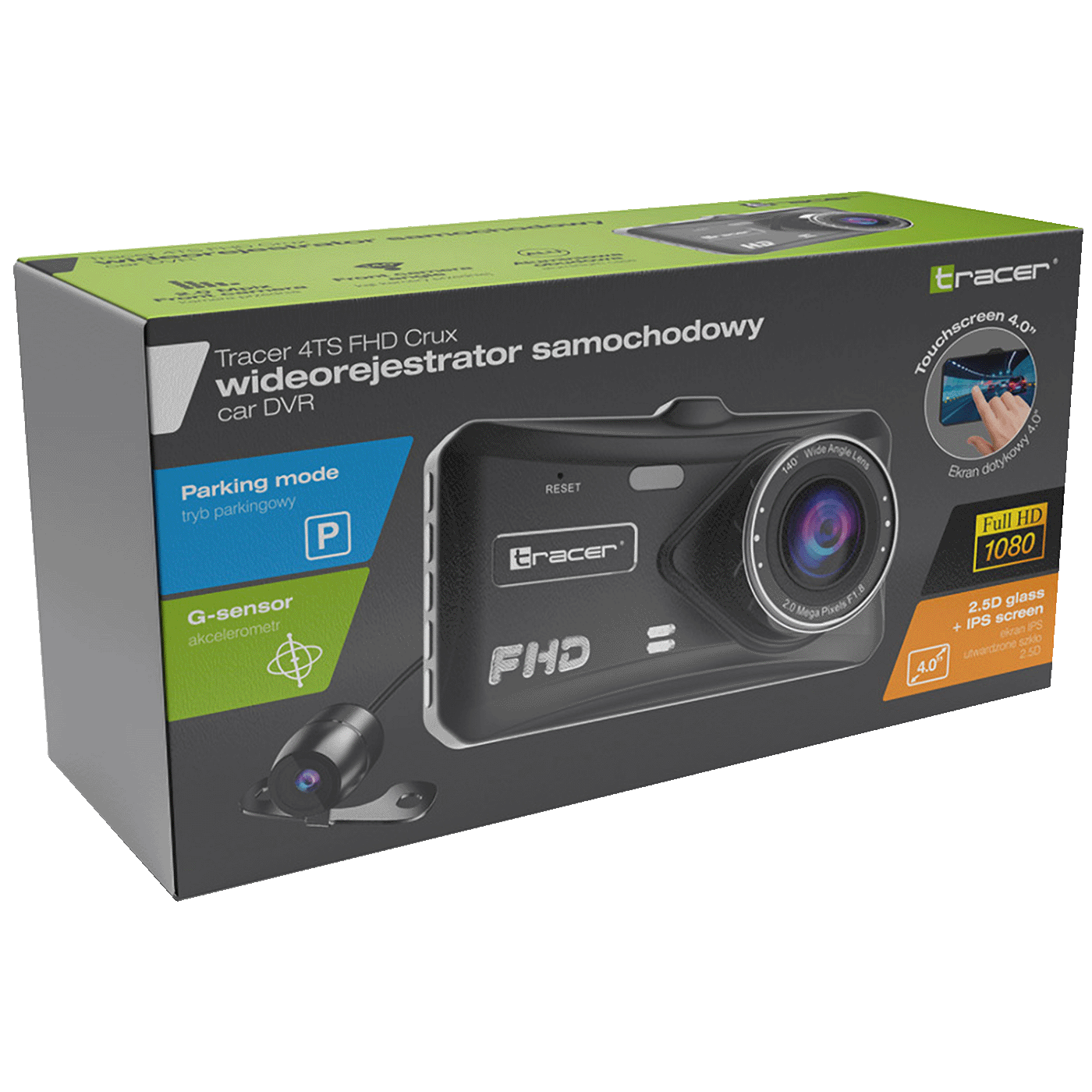 Tracer Auto kamera, 2x 2 Mpx, 4" LCD, FullHD, microSD, G-senzor - 4TS FHD CRUX DASH CAM