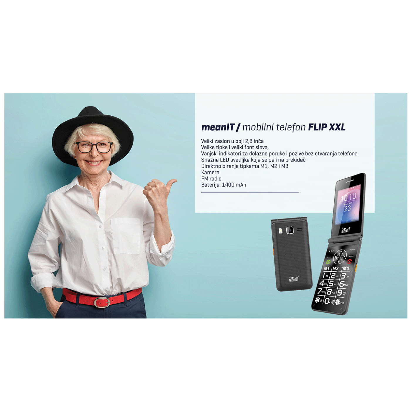 MeanIT Telefon mobilni , 2.8" zaslon, velike "M" tipke - FLIP XXL