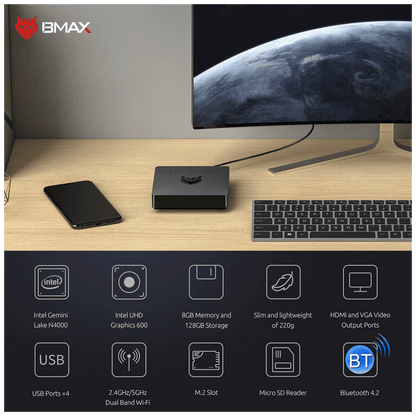 BMAX Mini računar, Intel Celeron N4000, 8GB DDR3, EMMC 128GB - B1 Pro Mini PC