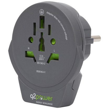 q2power Adapter, putni, univerzalni sa USB-om - World to Europe USB