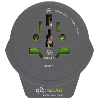 q2power Adapter, putni, univerzalni sa USB-om - World to Europe USB