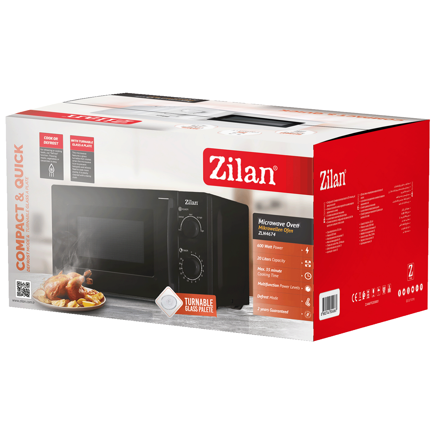 Zilan Mikrovalna pećnica, 600 W, zapremina 20 l,crna - ZLN4674