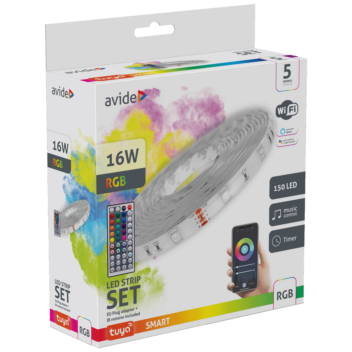 Avide LED traka sa daljinskim upravljačem,RGB,16W,12V,5 met.,WiFi - ALSB5050RGBTUYA44-5M