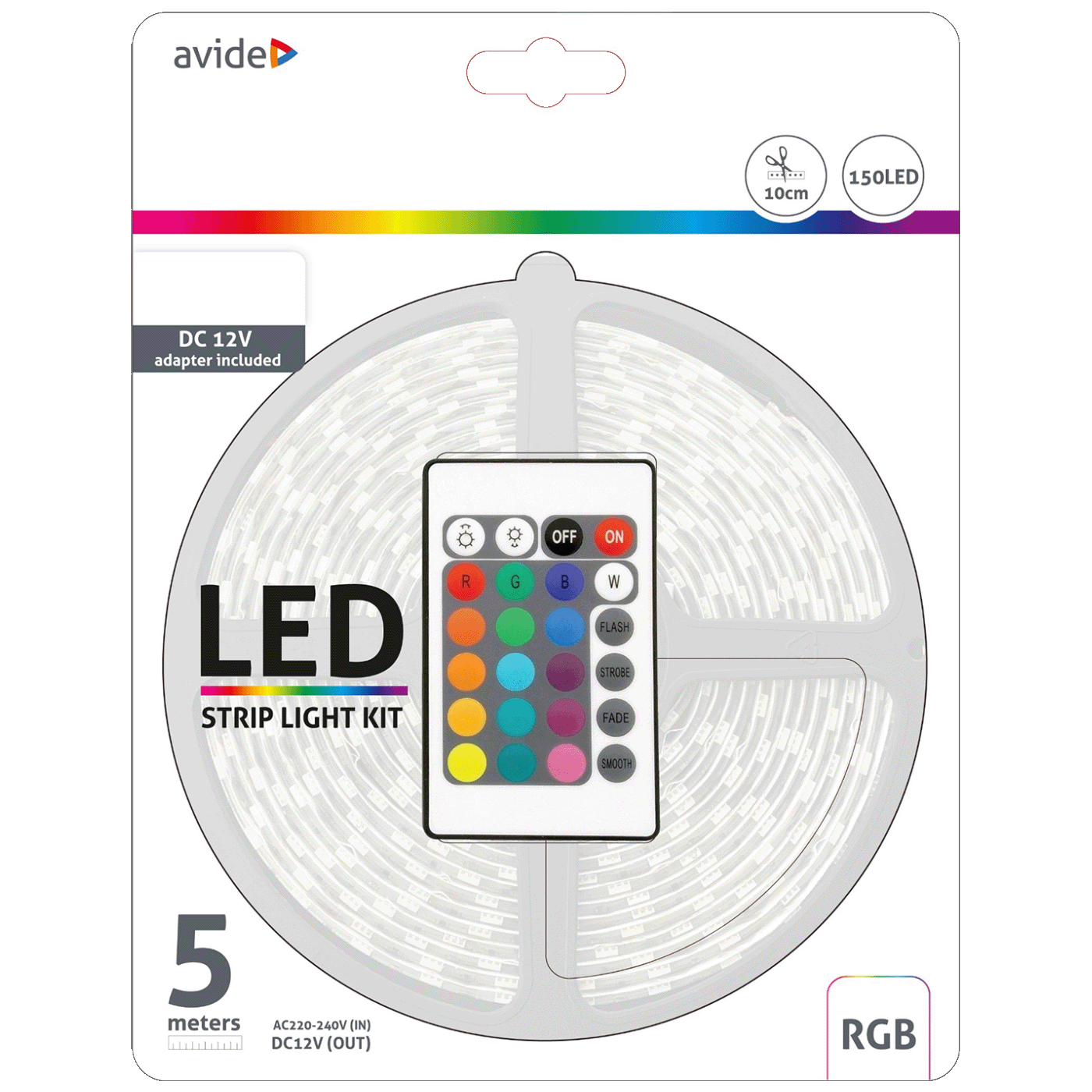 Avide LED traka sa daljinskim upravljačem, RGB, 7.2W, 12V, 5 met. - ABLSBL12V5050-30RGB65