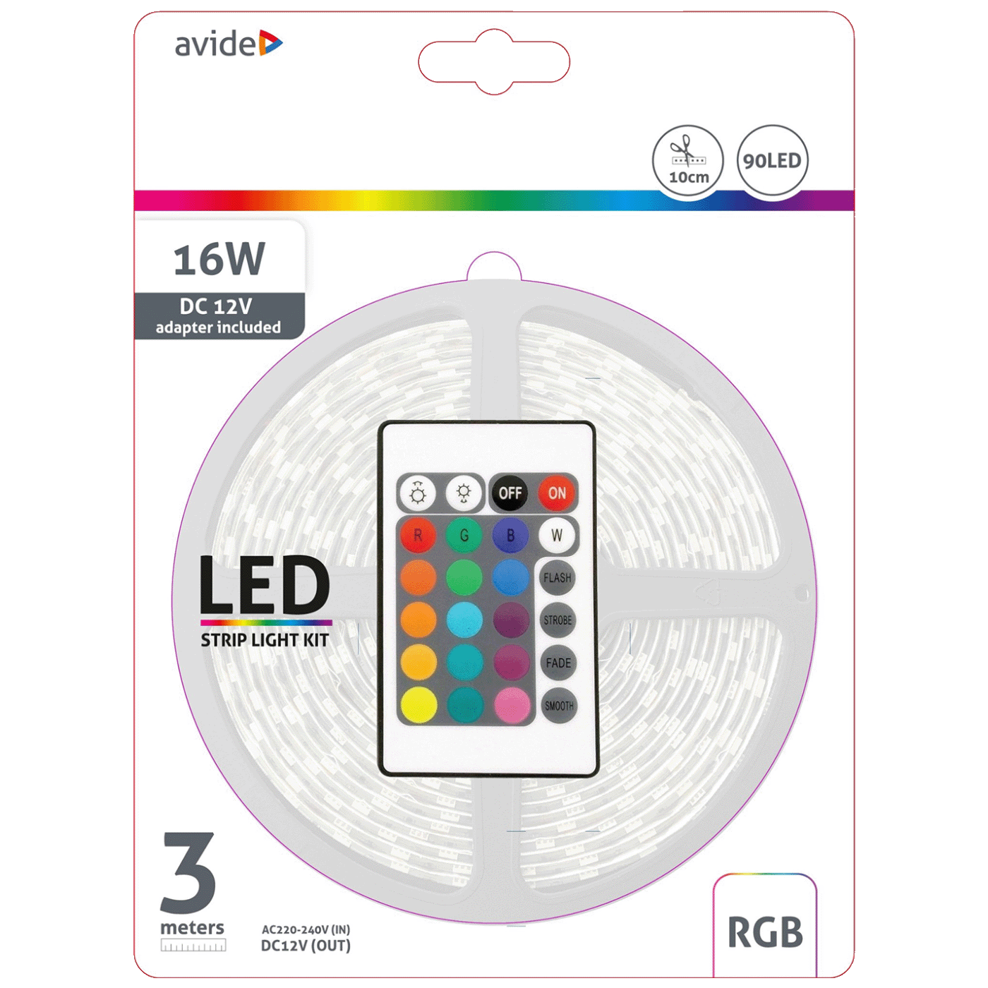 Avide LED traka sa daljinskim upravljačem, RGB, 7.2W, 12V, 3 met. - ABLSBL12V5050-30RGB
