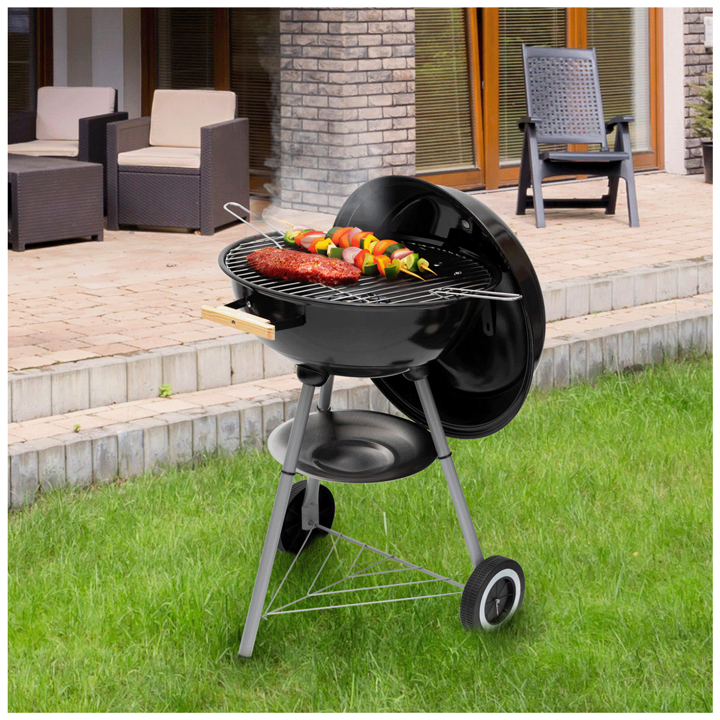 home Okrugli roštilj sa poklopcem na drveni ugalj, Ø43,5 cm - GR02