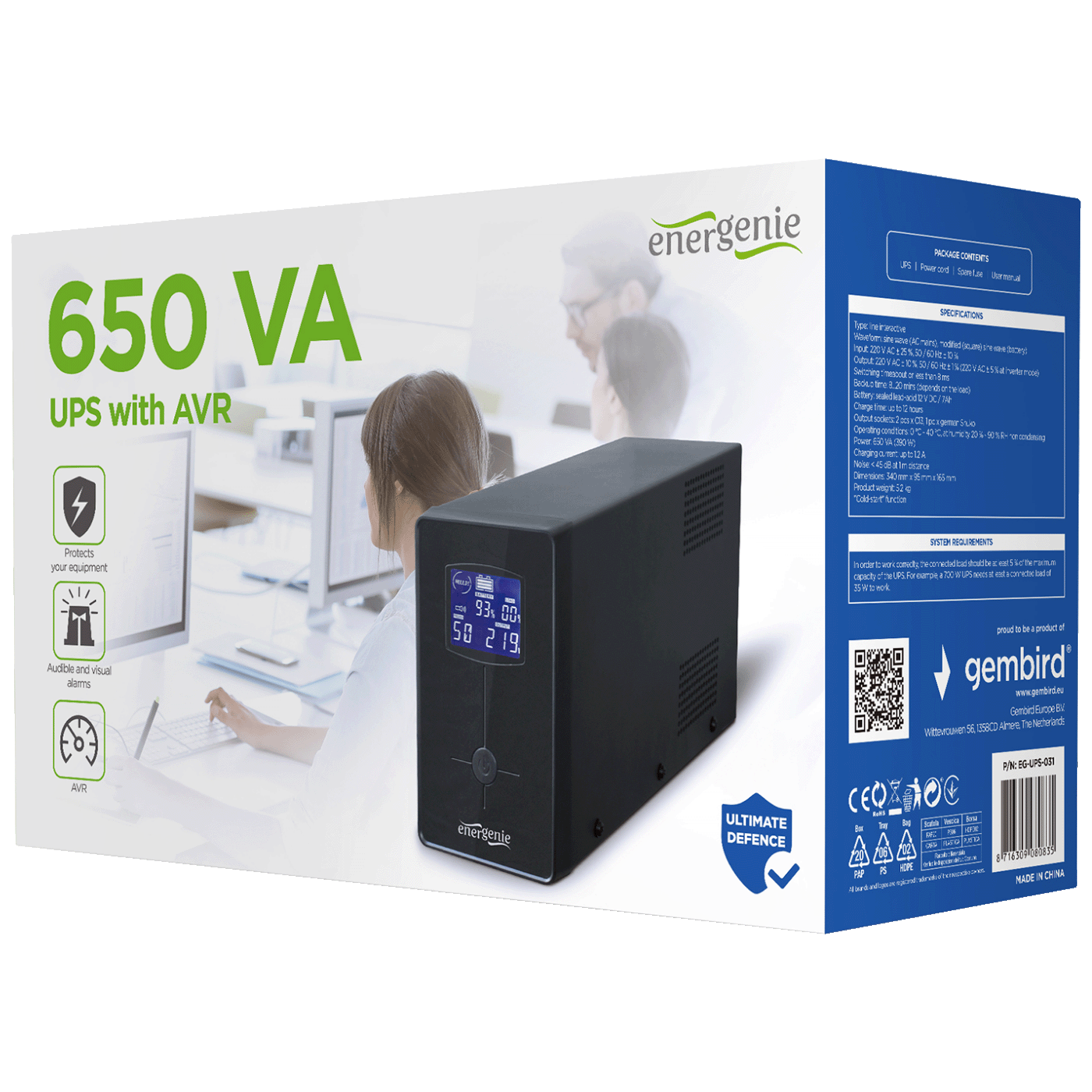 Gembird UPS/ Izvor neprekidnog napajanja, 650VA, LCD display - EG-UPS-031
