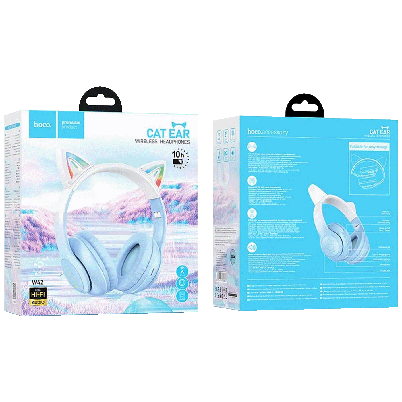 hoco. Slušalice bežične sa mikrofonom, Bluetooth - W42 Cat Ears, Crystal Blue
