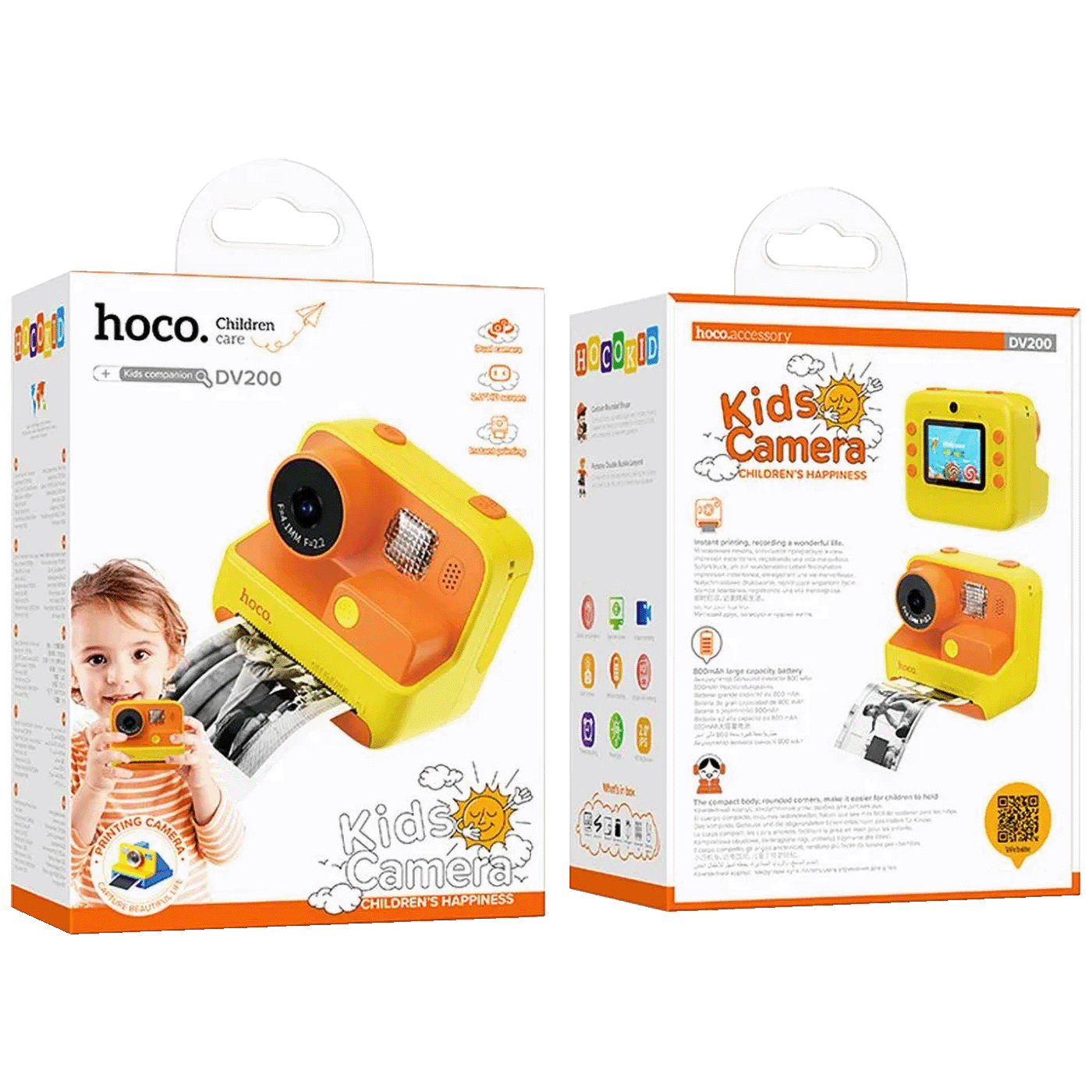 hoco. Dječija kamera sa printerom, 2" IPS LCD, 720p, microSD - DV200 Yellow