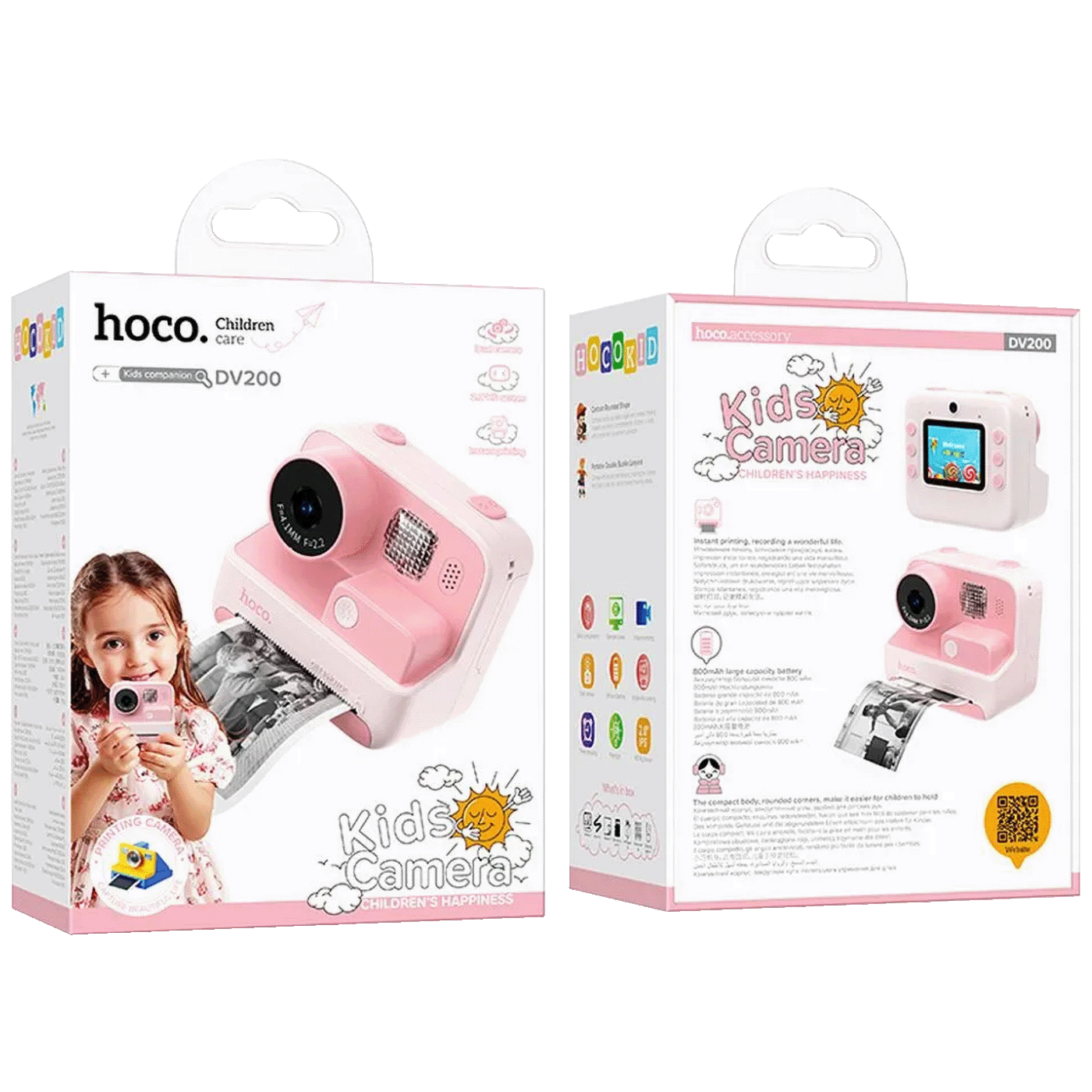 hoco. Dječija kamera sa printerom, 2" IPS LCD, 720p, microSD - DV200 Pink