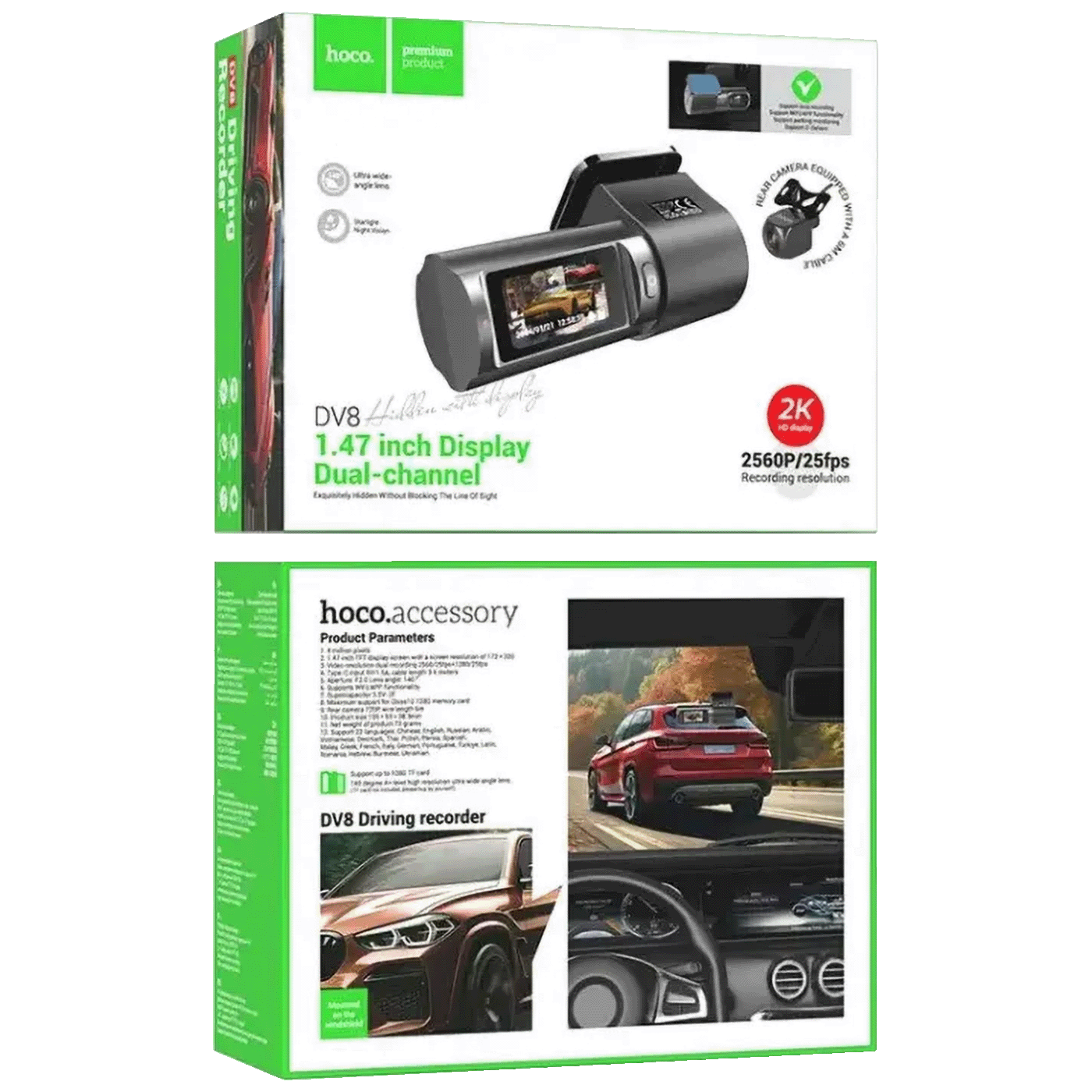 hoco. Auto kamera, 4 Mpxiel, Dual Camera, 2K, microSD - DV8
