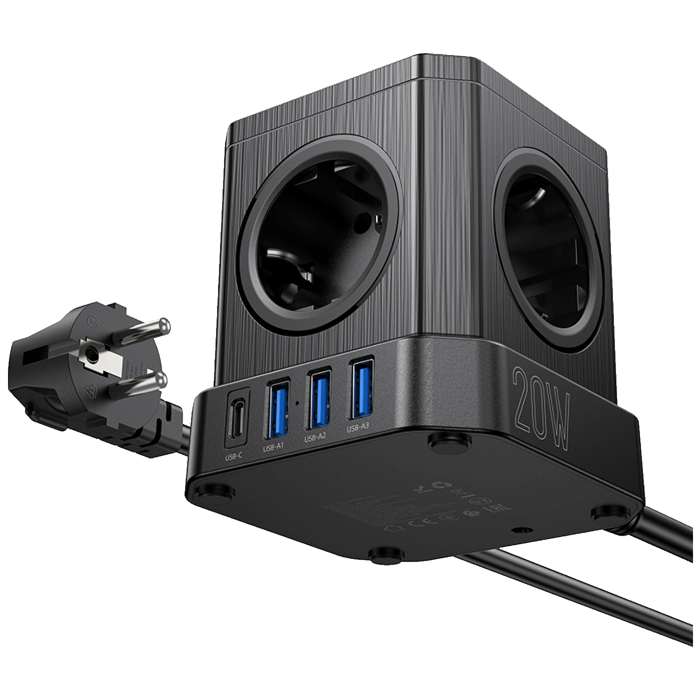 hoco. Produžni kabl, 5 utičnica, 3 x USB, 1 x USB C PD20W, 2 met. - NS8 Sharp