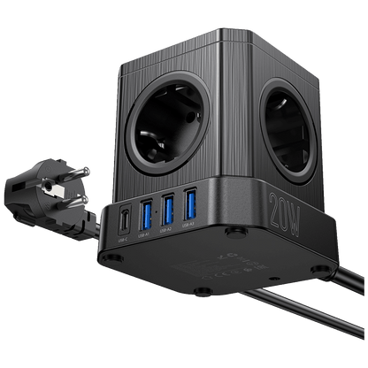 hoco. Produžni kabl, 5 utičnica, 3 x USB, 1 x USB C PD20W, 2 met. - NS8 Sharp