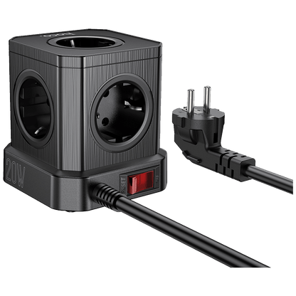 hoco. Produžni kabl, 5 utičnica, 3 x USB, 1 x USB C PD20W, 2 met. - NS8 Sharp